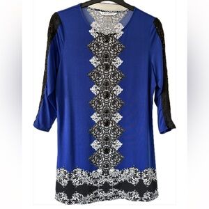 Bianca Nygard Blue Lace Accent Embellished Mini Dress/Tunic size L.